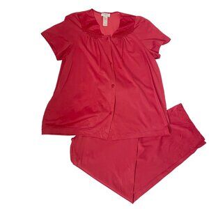 Vintage Vanity Fair Nylon Pajama Set Top and Pants Women M Pink Lightweight